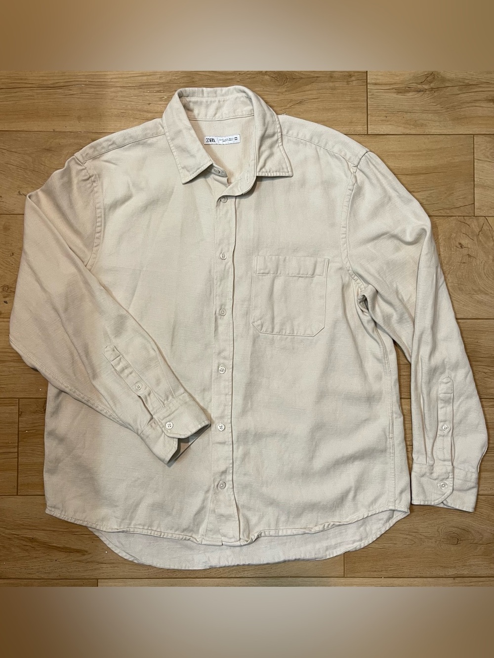 Zara Men’s XL Light Cream Button-Front Shirt Jacket